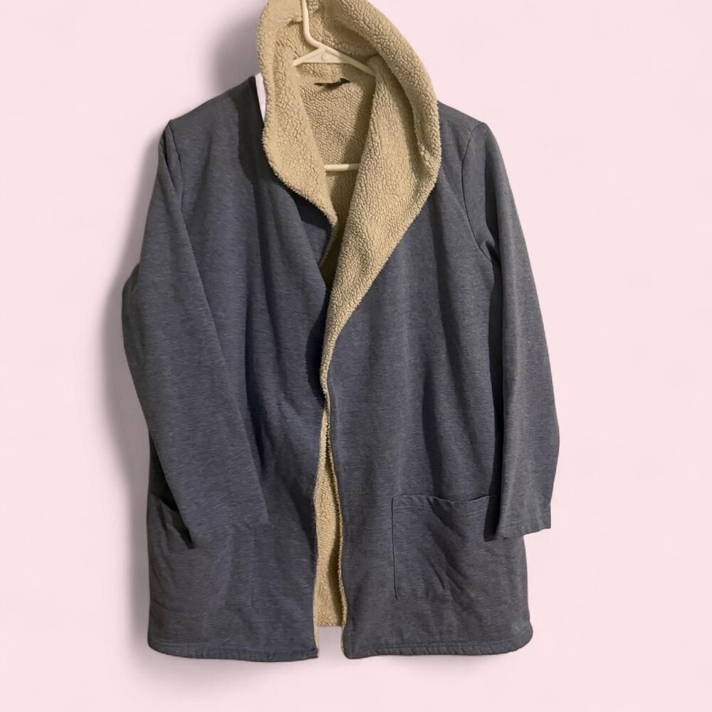 Eddie Bauer cardigan women S blue sherpa lined jacket top.